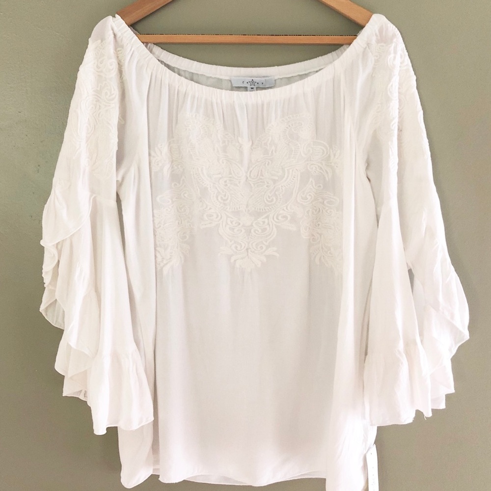 Fever Embroidered White Off the Shoulder New Top M